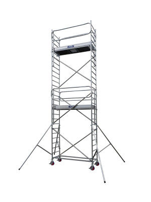 Echafaudage roulant alu docker 85 - long.2.54m - haut.travail 8m90 - version garde-corps monoblocs