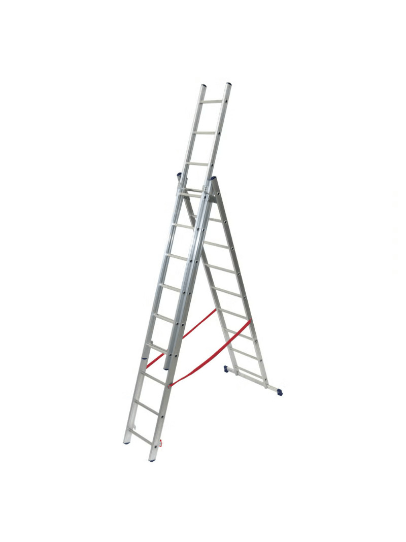 Échelle Stilo Aluminium Transformable 3 Plans 2x9 échelons sur fond blanc