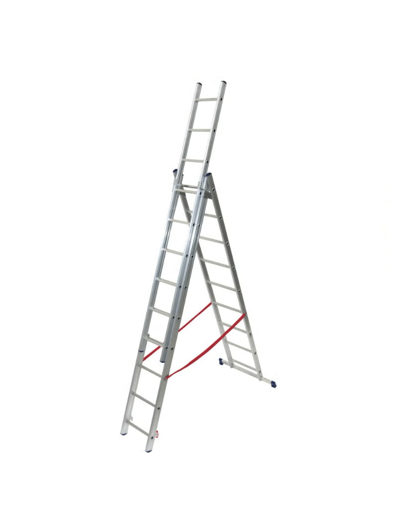 Échelle Stilo Aluminium Transformable 3 Plans 2x9 échelons sur fond blanc