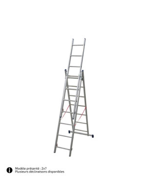 Échelle Stilo Aluminium Transformable 3 Plans 2x7 échelons sur fond blanc