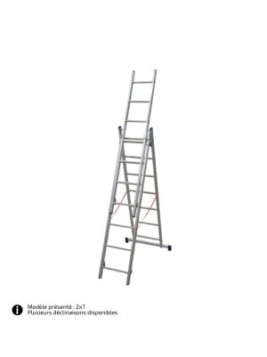 Échelle Stilo Aluminium Transformable 3 Plans 2x7 échelons sur fond blanc