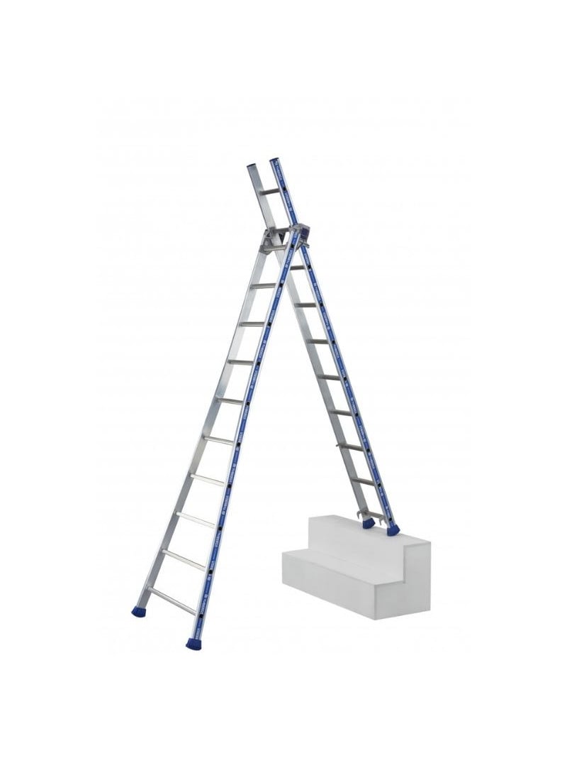Échelle Transformable 2 Plans Aluminium Platinium TUBESCA rattrapage de niveau sur fond blanc