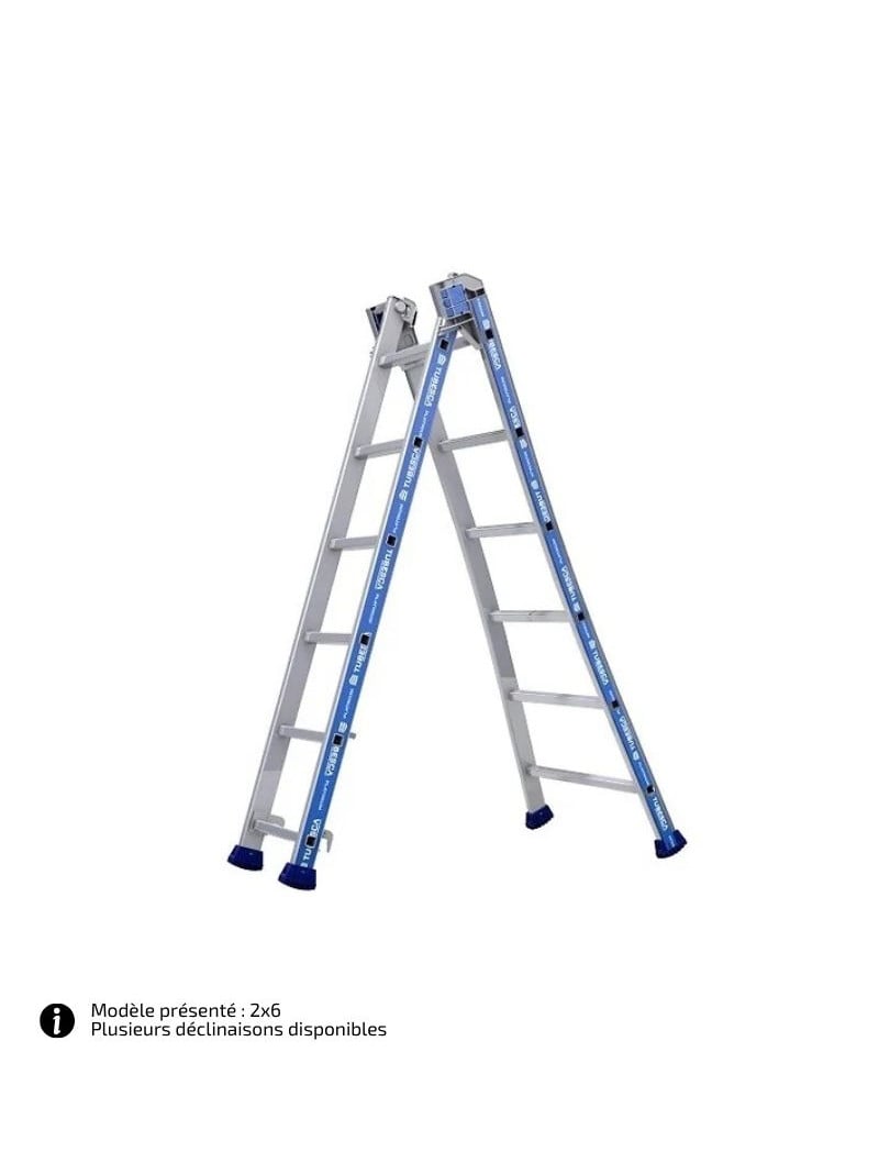 Échelle Transformable 2 Plans Aluminium Platinium TUBESCA 6 échelons sur fond blanc