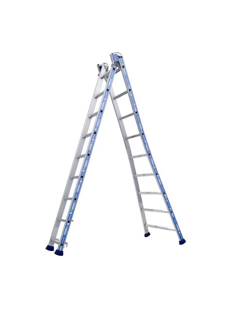 Échelle Transformable 2 Plans Aluminium Platinium TUBESCA 9 échelons sur fond blanc