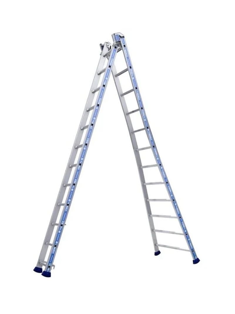 Échelle Transformable 2 Plans Aluminium Platinium TUBESCA 12 échelons sur fond blanc