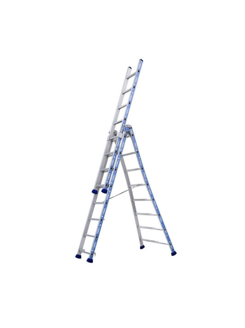 Échelle Transformable 3 Plans Aluminium Platinium TUBESCA 8 échelons sur fond blanc