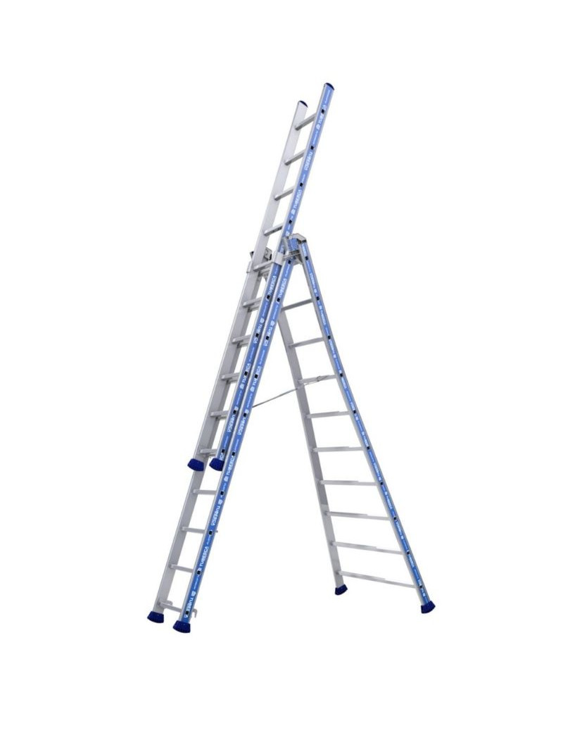 Échelle Transformable 3 Plans Aluminium Platinium TUBESCA 10 échelons sur fond blanc