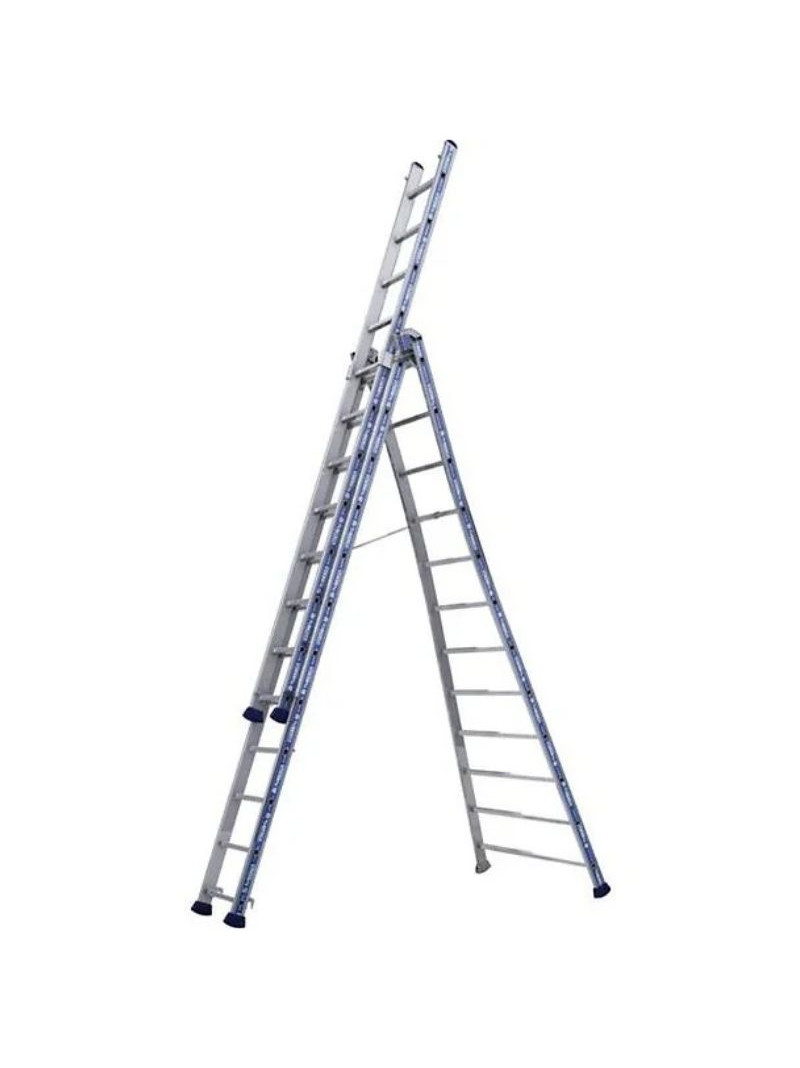 Échelle Transformable 3 Plans Aluminium Platinium TUBESCA 12 échelons sur fond blanc