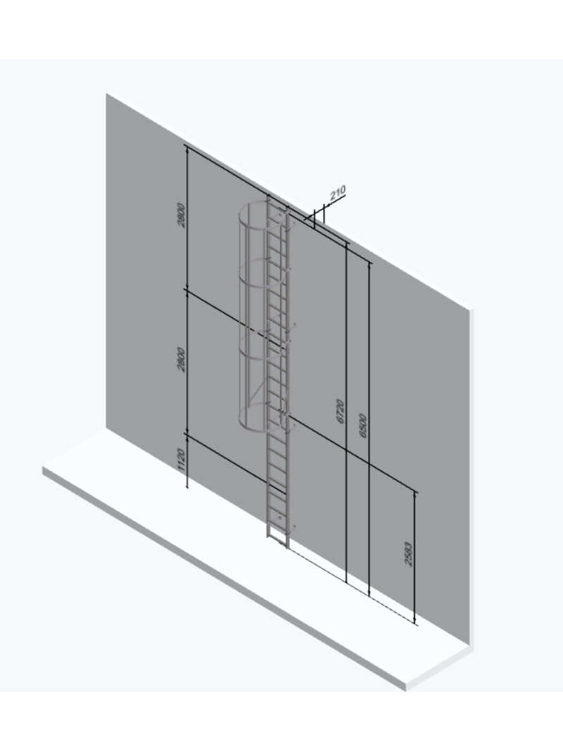 Plan 3D échelle à crinoline sans sortie - 6,5m