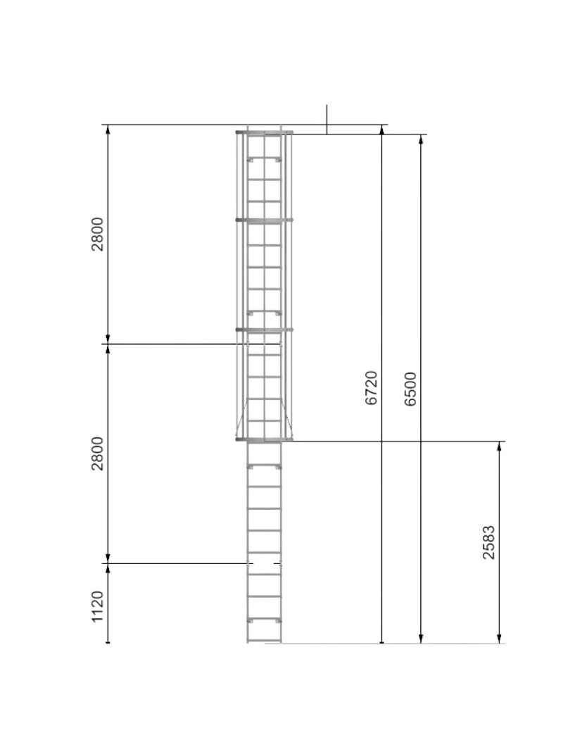 Plan 2D échelle à crinoline sans sortie - 6,5m