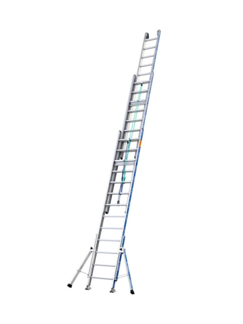 Échelle Coulissante à Corde 3 Plans Aluminium Platinium 500 sur fond blanc